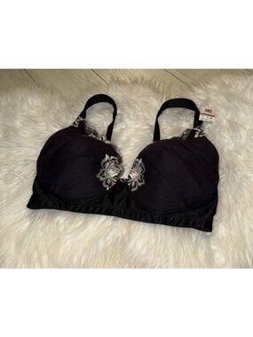 Vintage Curvation 5304367 Side Shaper Bra Embroidered Wire Free 38D Black New